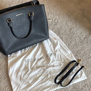 Michael Kors Black Saffiano Leather Satchel with Gold Hardware